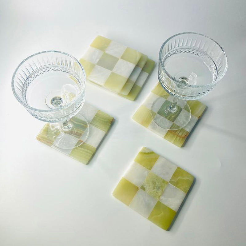 Giovane White Marble & Onyx Chequered Coasters - Set of 6
