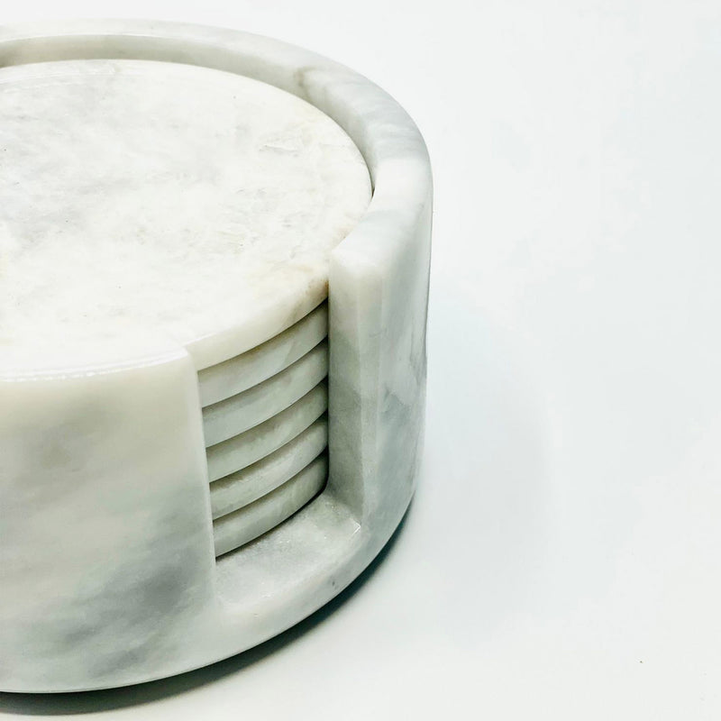 Bianca White Marble Coasters with Marble Holder - Set of 6