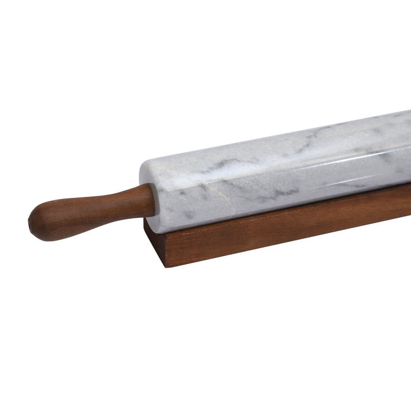 Bianca - Rolling Pin with rest - White Marble & Wood