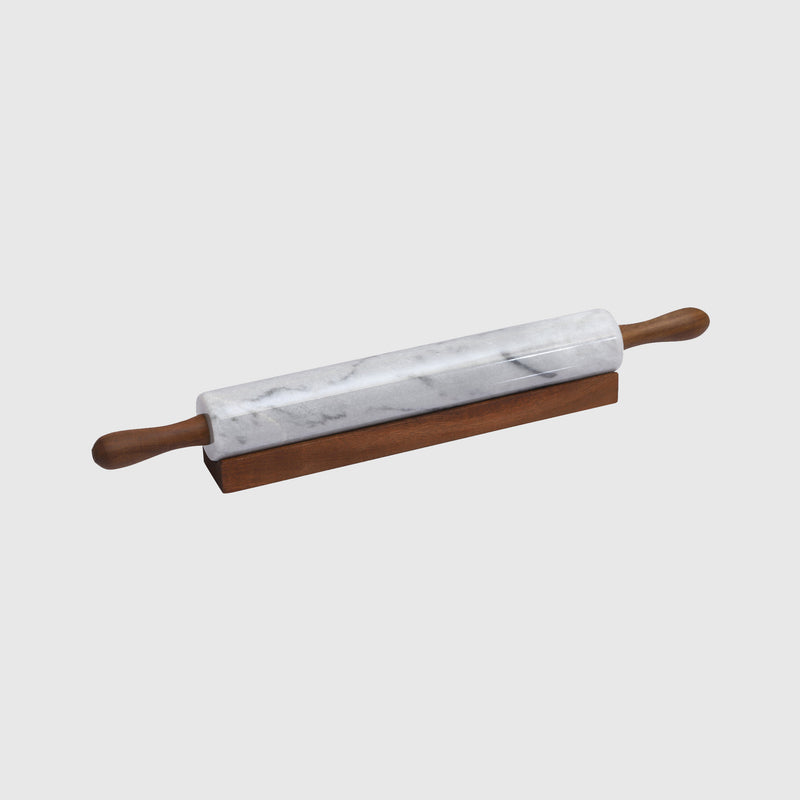 Bianca - Rolling Pin with rest - White Marble & Wood