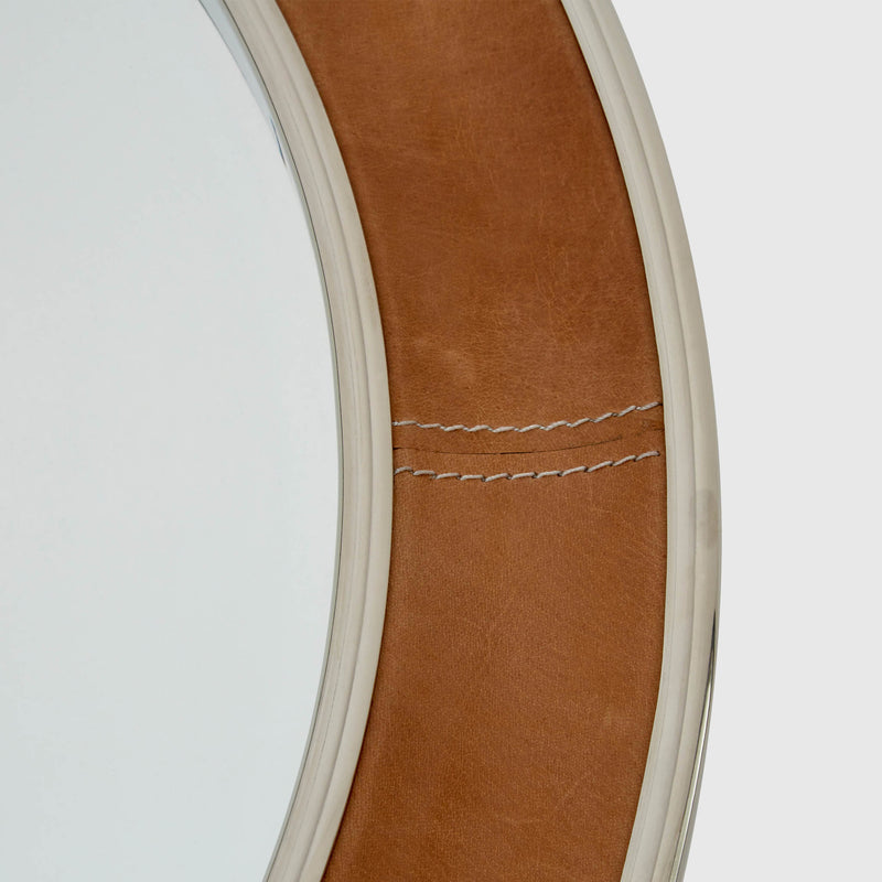 Bruno - Round Tan Leather Wall Mirror - Small