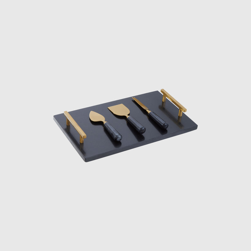 Helena - Cheese Knife Set - Black Marble & Gold