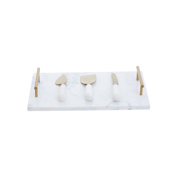 Helena - Cheese Knife Set - White Marble & Gold