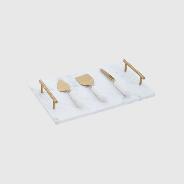 Helena - Cheese Knife Set - White Marble & Gold
