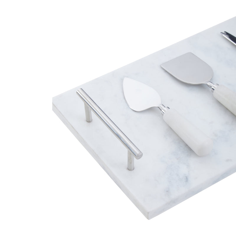 Helena - Cheese Knife Set - White Marble & Silver