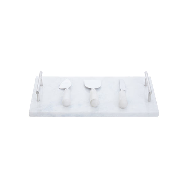 Helena - Cheese Knife Set - White Marble & Silver