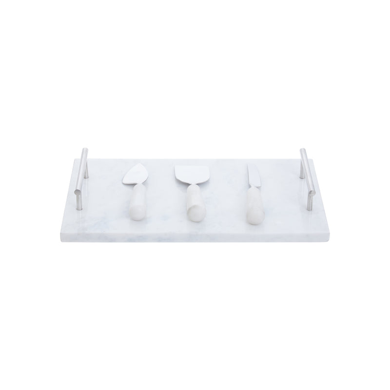 Helena - Cheese Knife Set - White Marble & Silver