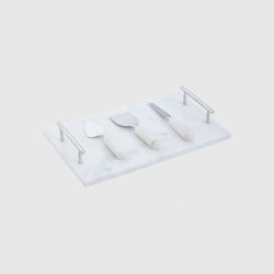 Helena - Cheese Knife Set - White Marble & Silver