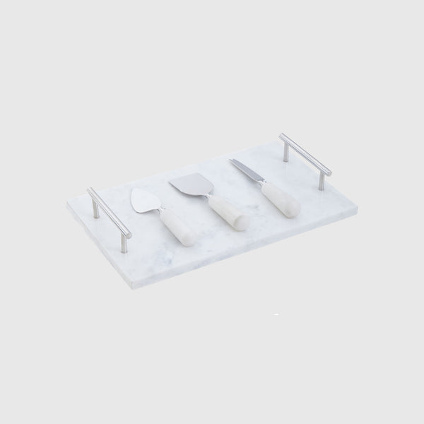 Helena - Cheese Knife Set - White Marble & Silver