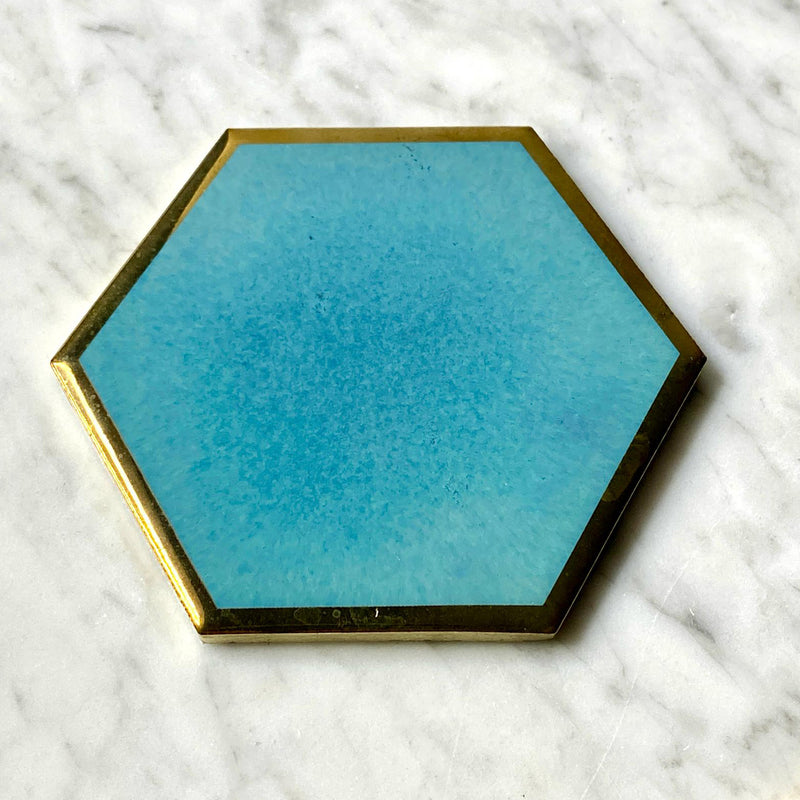 Teal & Gold Handmade Ceramic Coasters - Set of 6 / Clearance