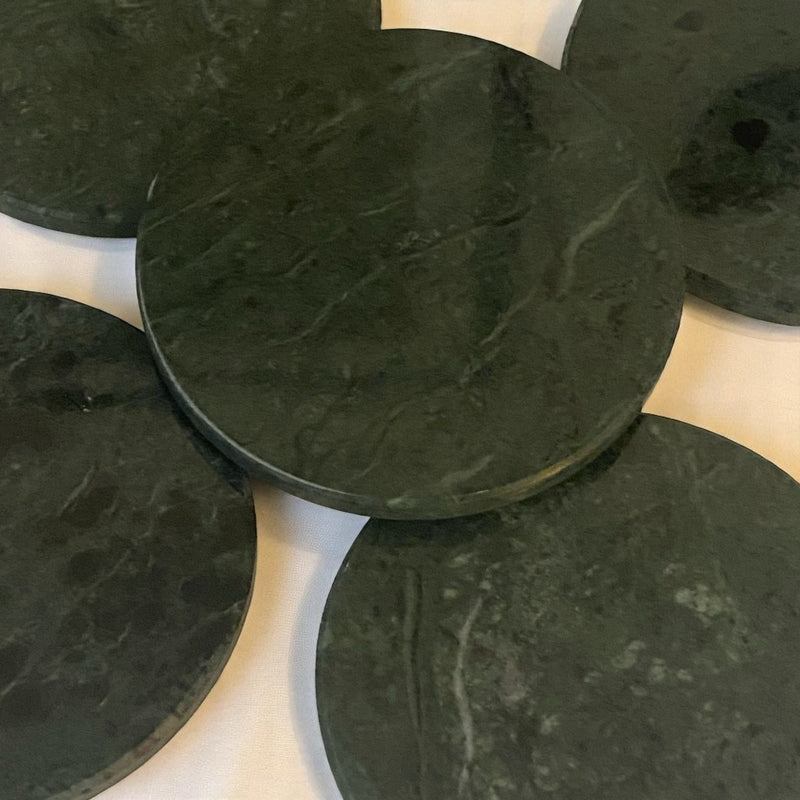 Penelope - Round Green Marble Coasters - Set of 6