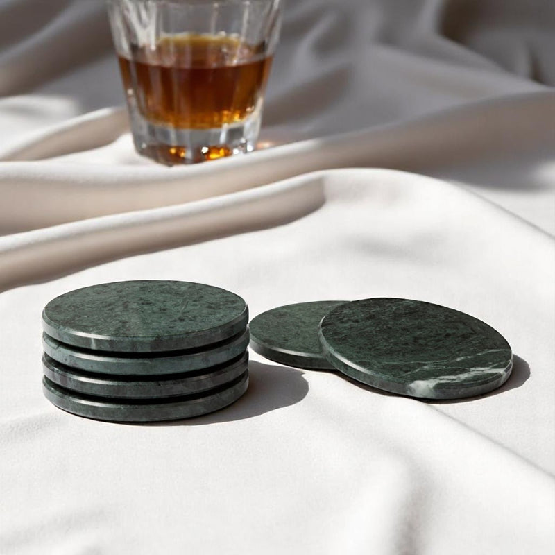 Penelope - Round Green Marble Coasters - Set of 6