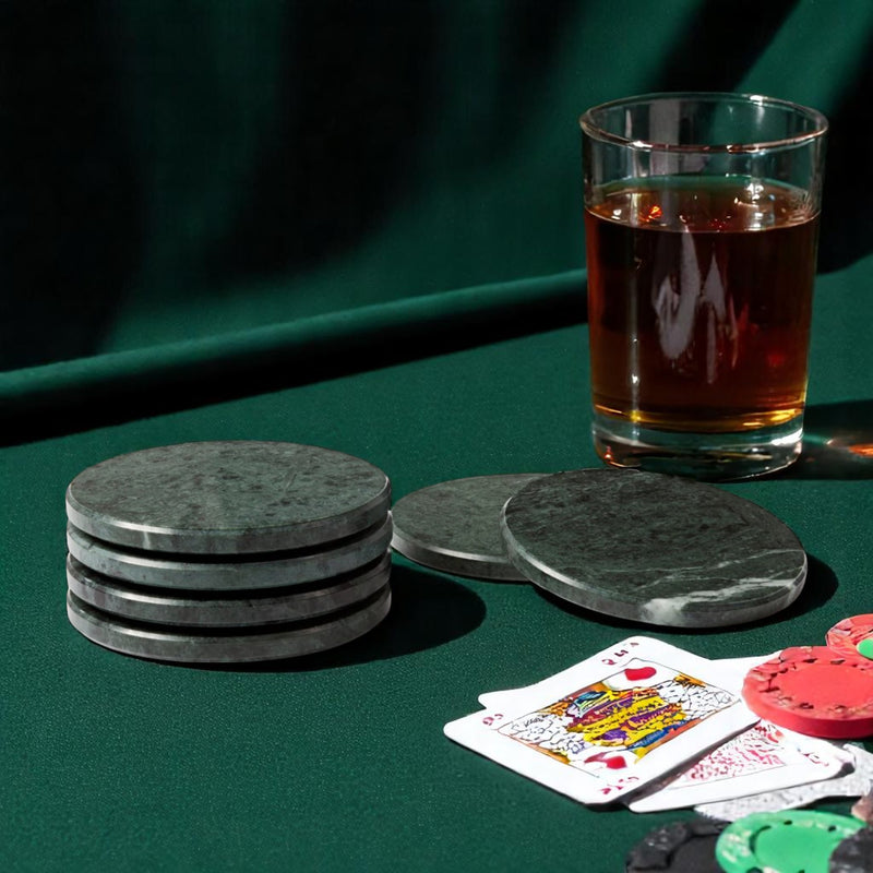 Penelope - Round Green Marble Coasters - Set of 6