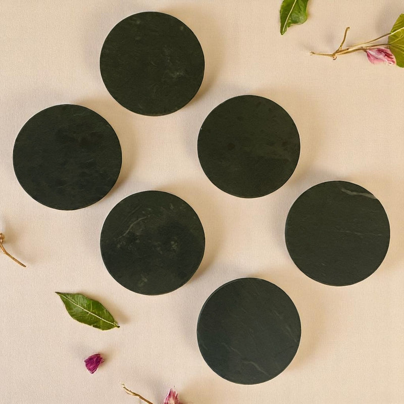 Penelope - Round Green Marble Coasters - Set of 6