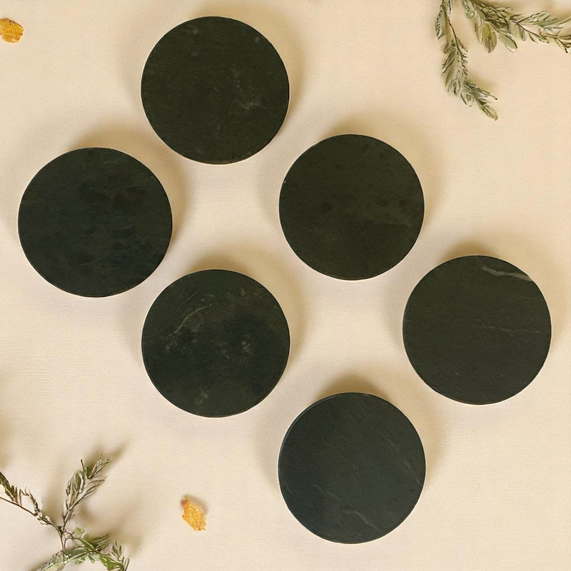 Penelope - Round Green Marble Coasters - Set of 6