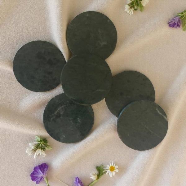 Penelope - Round Green Marble Coasters - Set of 6