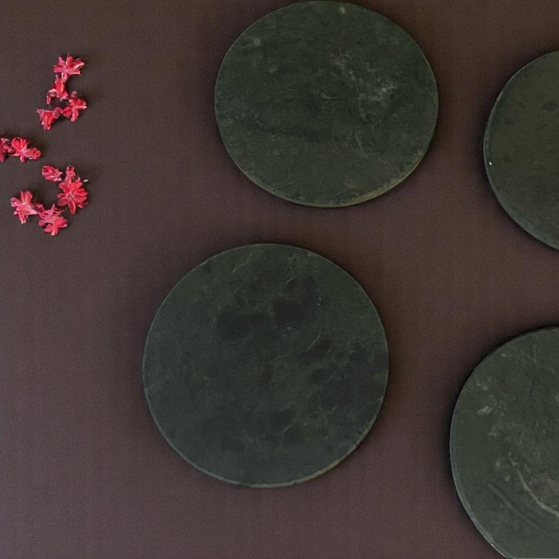 Penelope - Round Green Marble Coasters - Set of 6