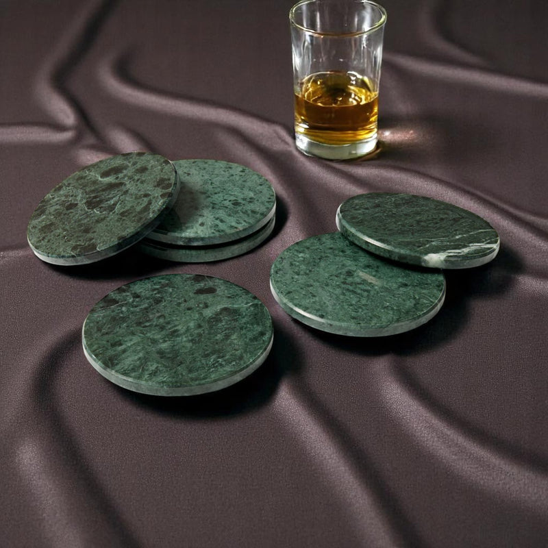 Penelope - Round Green Marble Coasters - Set of 6