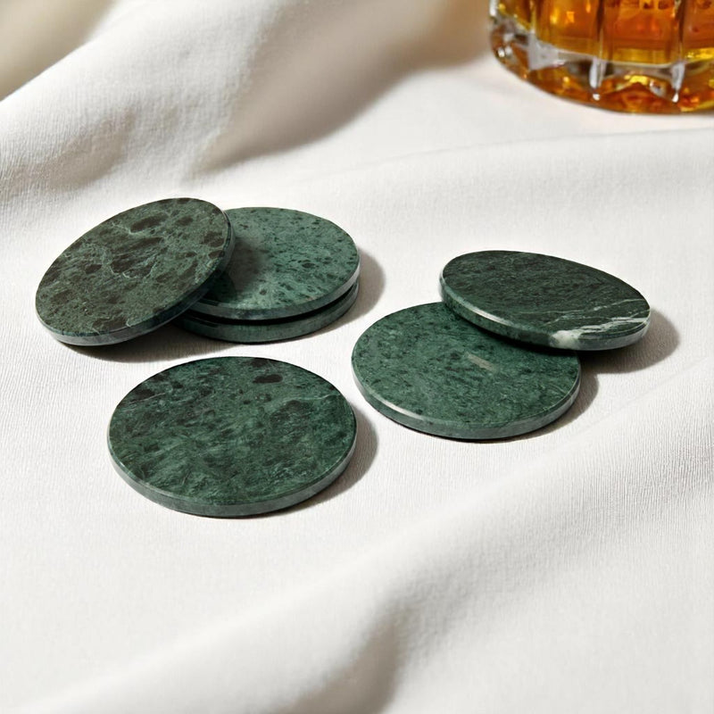 Penelope - Round Green Marble Coasters - Set of 6
