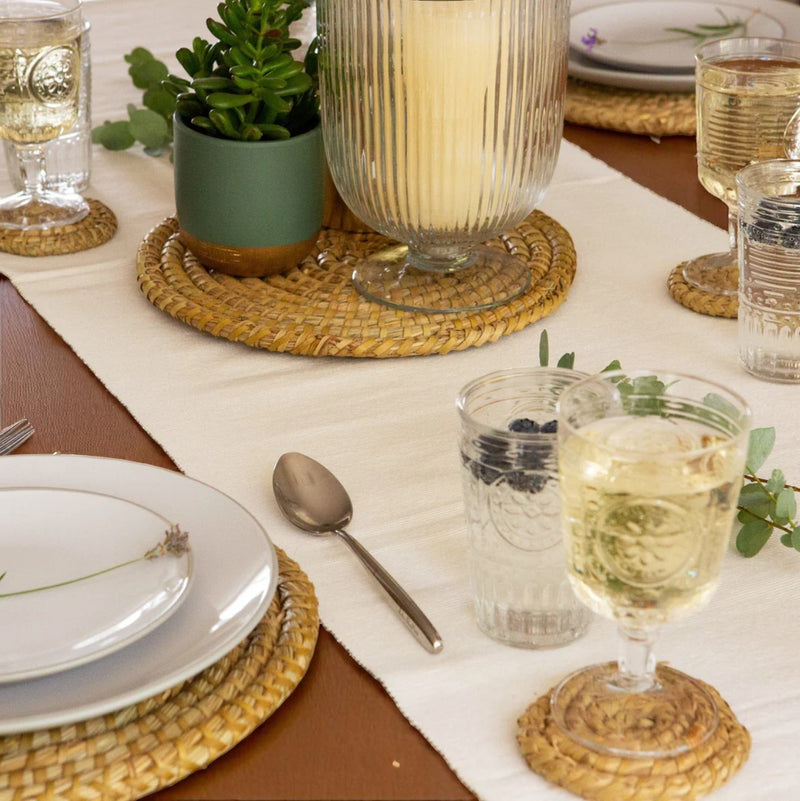 Estelle - Woven Palm Leaf Placemats & Coasters - Set of 12