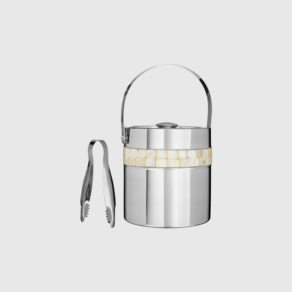 Natalia - Ice Bucket with Tongs - Silver & Mother of Pearl