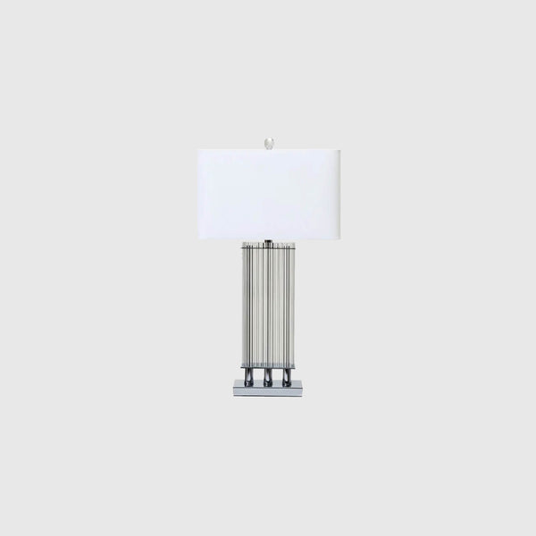 Petra - Table Lamp - Silver & Ivory Fabric Shade