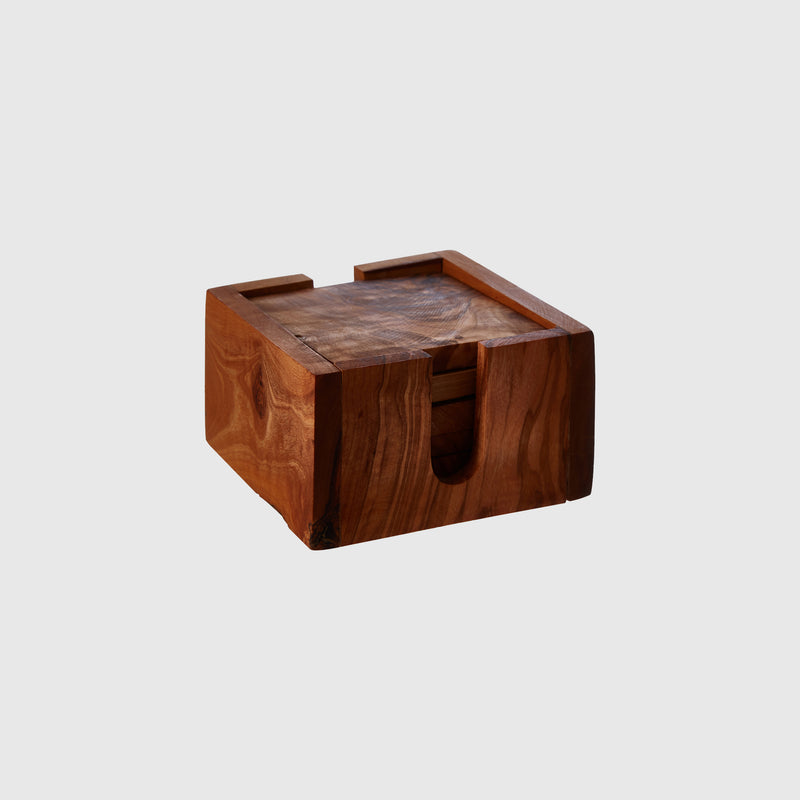 Rosalie - Square Olive Wood Coaster Set with Holder - Set of 4