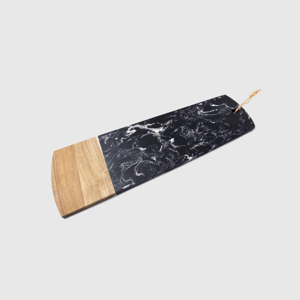 Savino - Black Marble & Acacia Wood Rectangular Tray - Munde Home