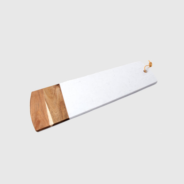 Savino - White Marble & Acacia Wood Rectangular Tray - Munde Home