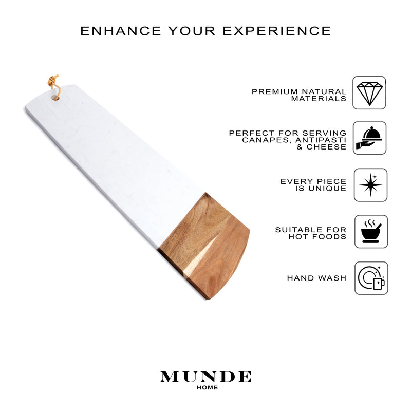 Savino - White Marble & Acacia Wood Tray - Munde Home