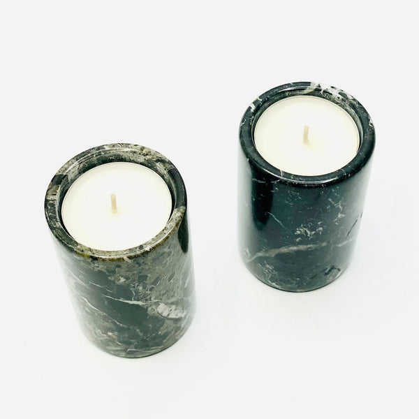 Nero Black Marble Tea Light Holders - Set of 2