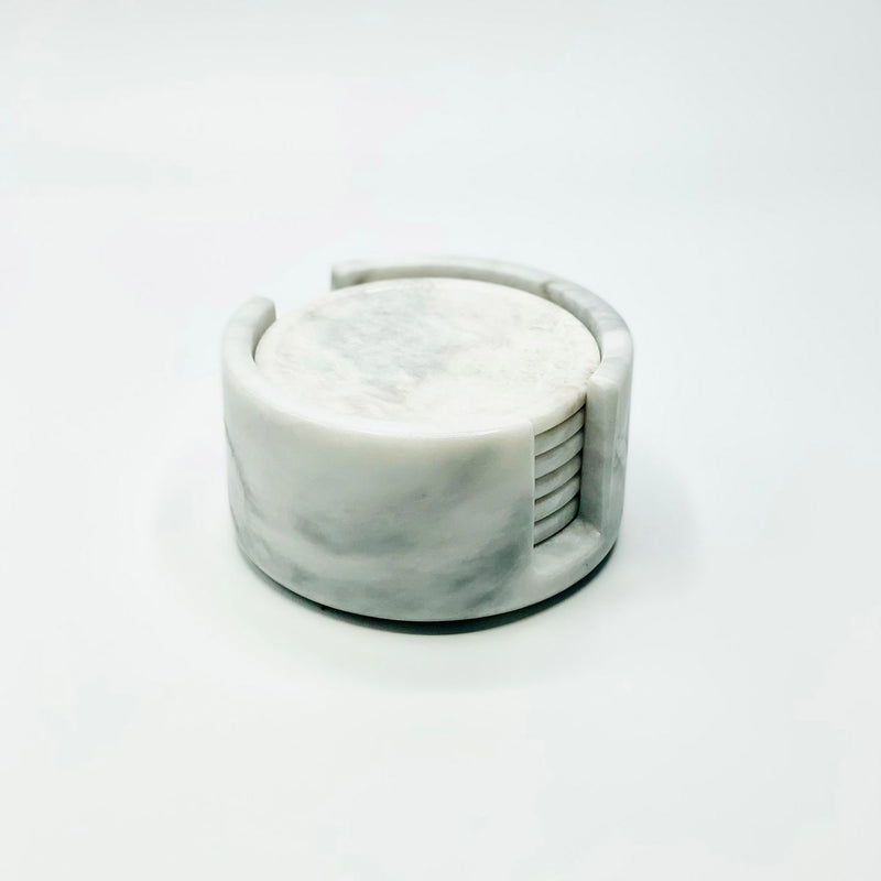Bianca White Marble Coasters with Marble Holder - Set of 6