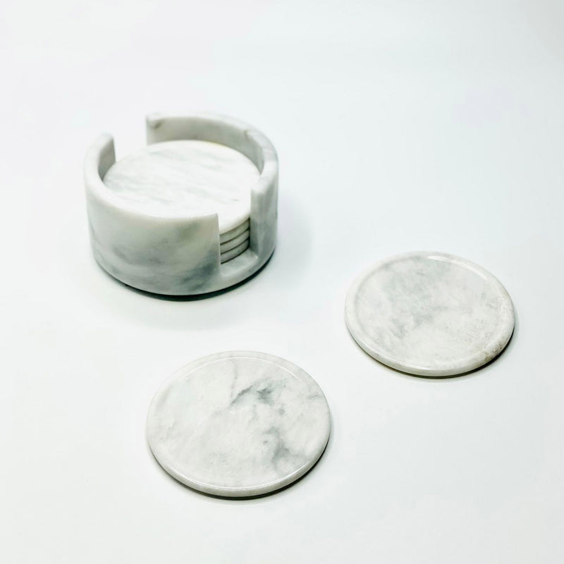 Bianca White Marble Coasters with Marble Holder - Set of 6