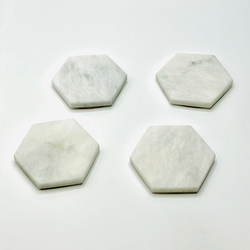 Bianca - White Marble Hexagon Coasters - Set of 4