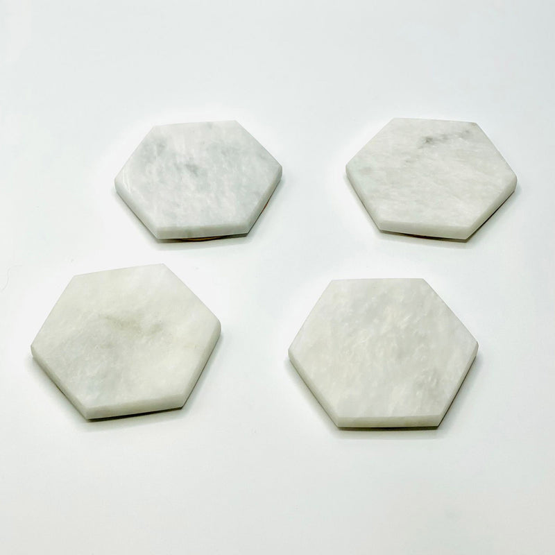 Bianca White Marble Hexagon Coasters - Set of 4