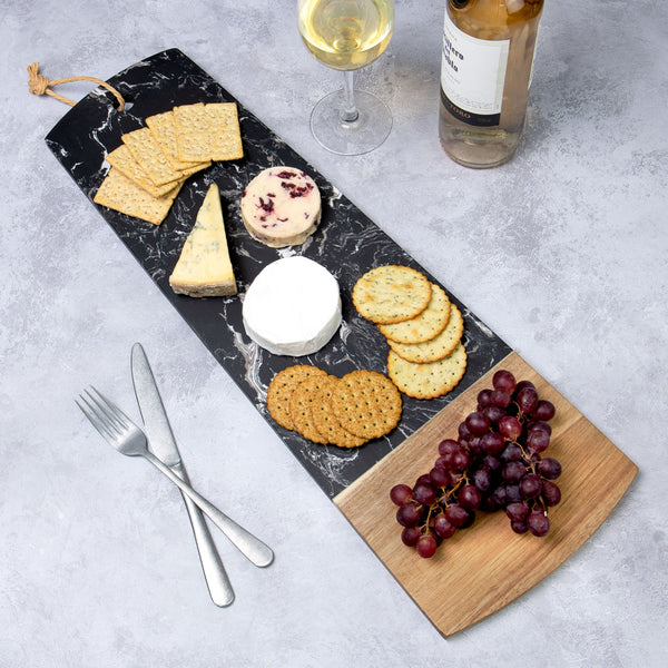 Savino - Black Marble & Acacia Wood Tray - Munde Home