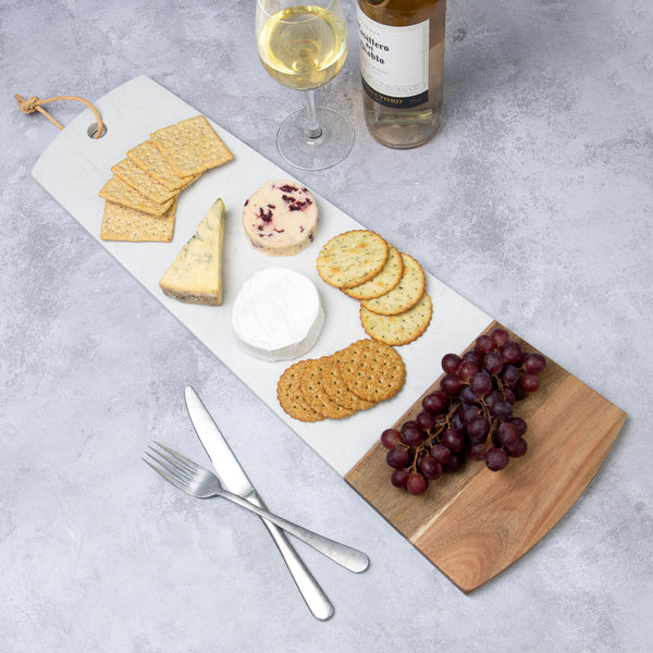 Savino - White Marble & Acacia Wood Tray - Munde Home