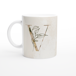 Floral Letter V - Monogram Mug - Munde Home