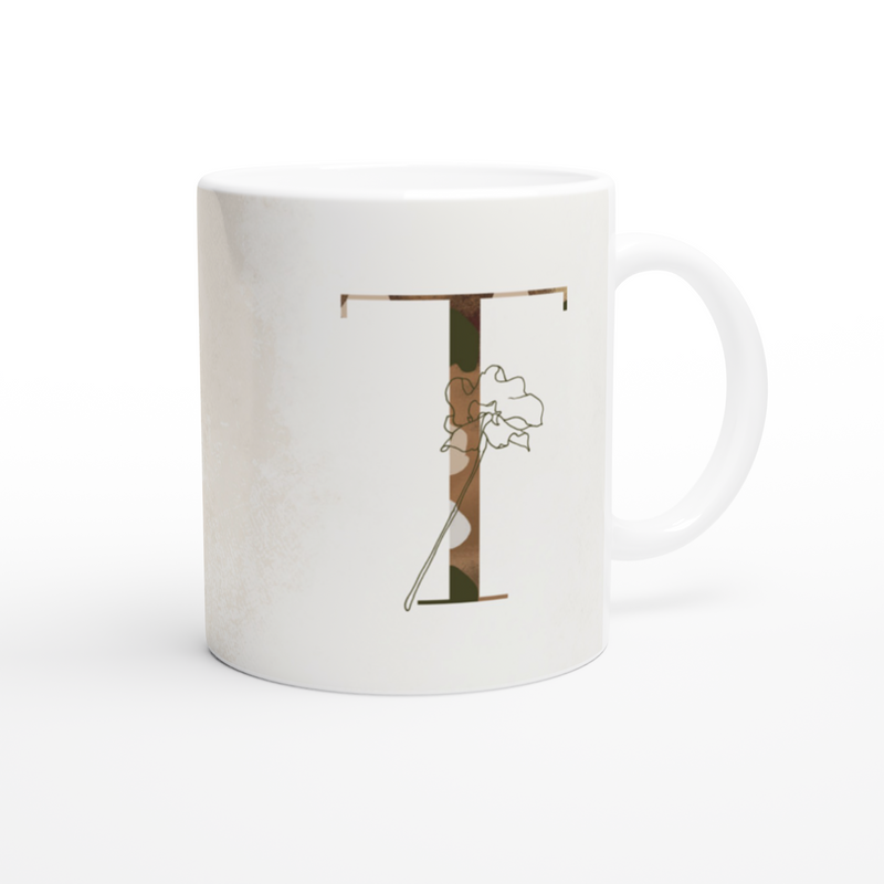 Floral Letter T - Monogram Mug
