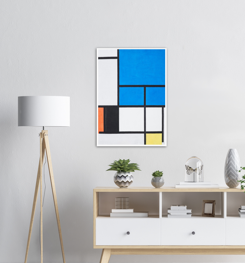 Piet Mondrian Composition with Large Blue Plane, Red, Black, Yellow, and Gray - Poster