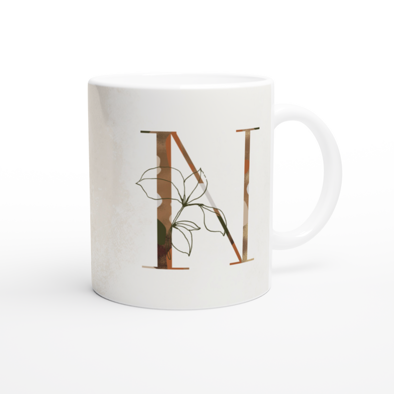 Floral Letter N - Monogram Mug