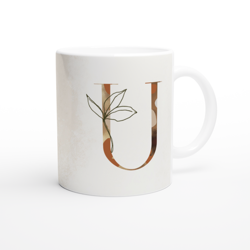 Floral Letter U - Monogram Mug